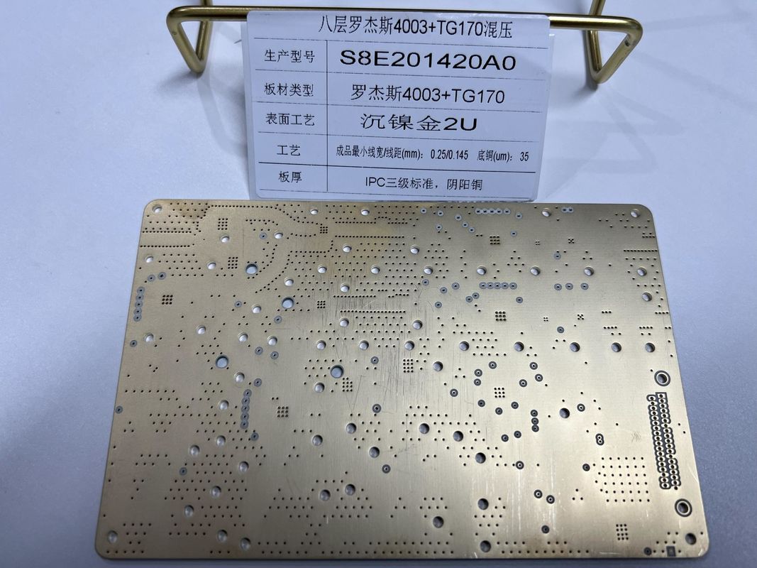 8 warstw Rogers RO4003+FR4 TG170 Złota powierzchnia Rogers Board PCB Green Solder Mask